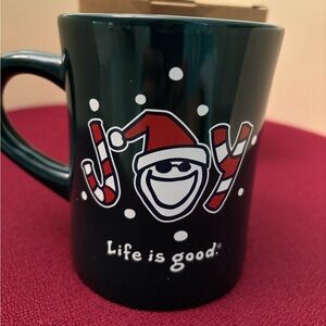 Life is Good Holiday Christmas Mug featuring Jake Joy. Spruce green. New in box.